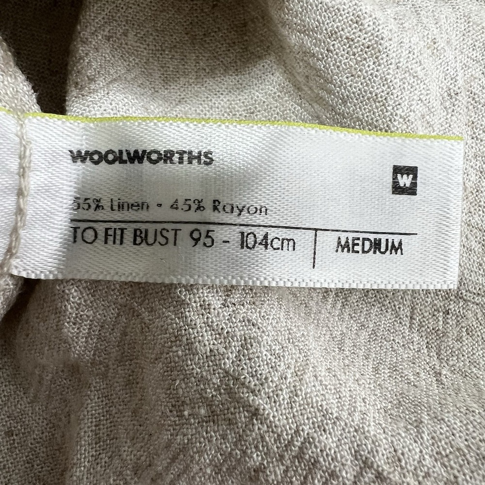 Woolworths Natural Puff 3/4" Sleeve Linen Blend Blouse Cream Women's Medium - Picture 9 of 10